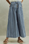 SO ME Mid Rise Stripe Denim Washed Pleat Wide Leg Pants