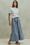 SO ME Mid Rise Stripe Denim Washed Pleat Wide Leg Pants