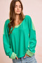 BiBi Textured Jersey Color Block Top With Cut Edge