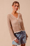 SO ME Open Knit Light Weight Sweater Cardigan With Contrast Wavy Scallop Edge