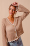 SO ME Open Knit Light Weight Sweater Cardigan With Contrast Wavy Scallop Edge