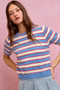 SO ME Stripe Knit Crew Neck Short Sleeves Sweater Top