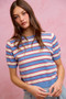 SO ME Stripe Knit Crew Neck Short Sleeves Sweater Top