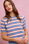 SO ME Stripe Knit Crew Neck Short Sleeves Sweater Top