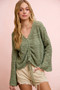 BiBi Pointelle Knit V Neck Ruched Front Lightweight Top