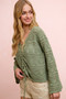 BiBi Pointelle Knit V Neck Ruched Front Lightweight Top