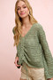 BiBi Pointelle Knit V Neck Ruched Front Lightweight Top