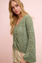 BiBi Pointelle Knit V Neck Ruched Front Lightweight Top