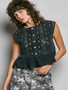 POL Round Neck Lace Sleeveless Top with Double Gauze Ruffle