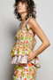 POL Floral Smocked Ruffled Cami with Tie Shoulder Straps