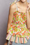 POL Floral Smocked Ruffled Cami with Tie Shoulder Straps