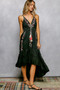 POL Embroidered Detail Tassel Tie Smocked Waist Midi Tiered Cami Dress