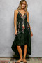 POL Embroidered Detail Tassel Tie Smocked Waist Midi Tiered Cami Dress