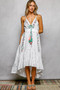 POL Embroidered Detail Tassel Tie Smocked Waist Midi Tiered Cami Dress