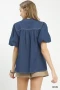 Umgee Denim Button Front Puff Sleeve Boho Blouse