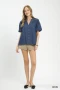 Umgee Denim Button Front Puff Sleeve Boho Blouse