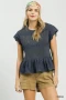 Umgee Smocked Peplum Top with Scalloped Ruffle Cap Sleeves