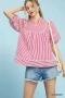 Umgee Striped Puff Sleeve Babydoll Top