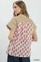 Umgee Block Print Button-Front Shirt with Contrast Stripe Point Collar