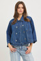 RISEN Double-Breasted Flowy Cropped Denim Jacket