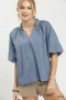Umgee Chambray Scallop Hem Puff Sleeve Top