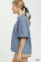 Umgee Chambray Scallop Hem Puff Sleeve Top