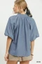 Umgee Chambray Scallop Hem Puff Sleeve Top
