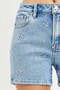 RISEN High Rise Denim Shorts with Embroidered Detail