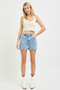 RISEN High Rise Denim Shorts with Embroidered Detail