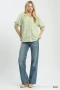 Umgee Gingham Puff Sleeve Collared Blouse