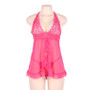 Plus Size Erotic Lingerie Straps Lace See-Through Sexy Nightdress Two Piece Set