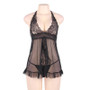 Plus Size Erotic Lingerie Straps Lace See-Through Sexy Nightdress Two Piece Set