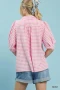 Umgee Gingham Puff Sleeve Collared Blouse