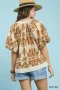 Umgee Mix Printed Puff Sleeve Top with Contrast Trim