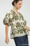 Umgee Mix Printed Puff Sleeve Top with Contrast Trim