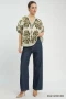 Umgee Mix Printed Puff Sleeve Top with Contrast Trim