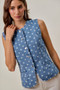 SO ME Polka Dot Denim Scallop Edge Button Down Vest Top
