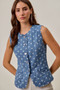 SO ME Polka Dot Denim Scallop Edge Button Down Vest Top