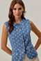 SO ME Polka Dot Denim Scallop Edge Button Down Vest Top