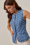SO ME Polka Dot Denim Scallop Edge Button Down Vest Top