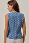 SO ME Polka Dot Denim Scallop Edge Button Down Vest Top