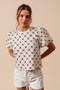 SO ME Bow Texture Woven Bubble Sleeve Top