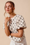 SO ME Bow Texture Woven Bubble Sleeve Top