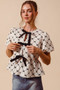 SO ME Bow Texture Woven Peplum Top With Contrast Tie