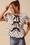 SO ME Bow Texture Woven Peplum Top With Contrast Tie