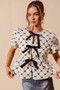 SO ME Bow Texture Woven Peplum Top With Contrast Tie