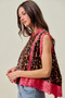 SO ME Leopard Button Up Pleated Sleeveless Blouse