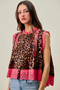 SO ME Leopard Button Up Pleated Sleeveless Blouse