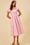 SO ME Polka Cotton Print Short Sleeves Midi Dress
