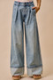 SO ME Mid Rise Plated Wid Leg Denim Jean